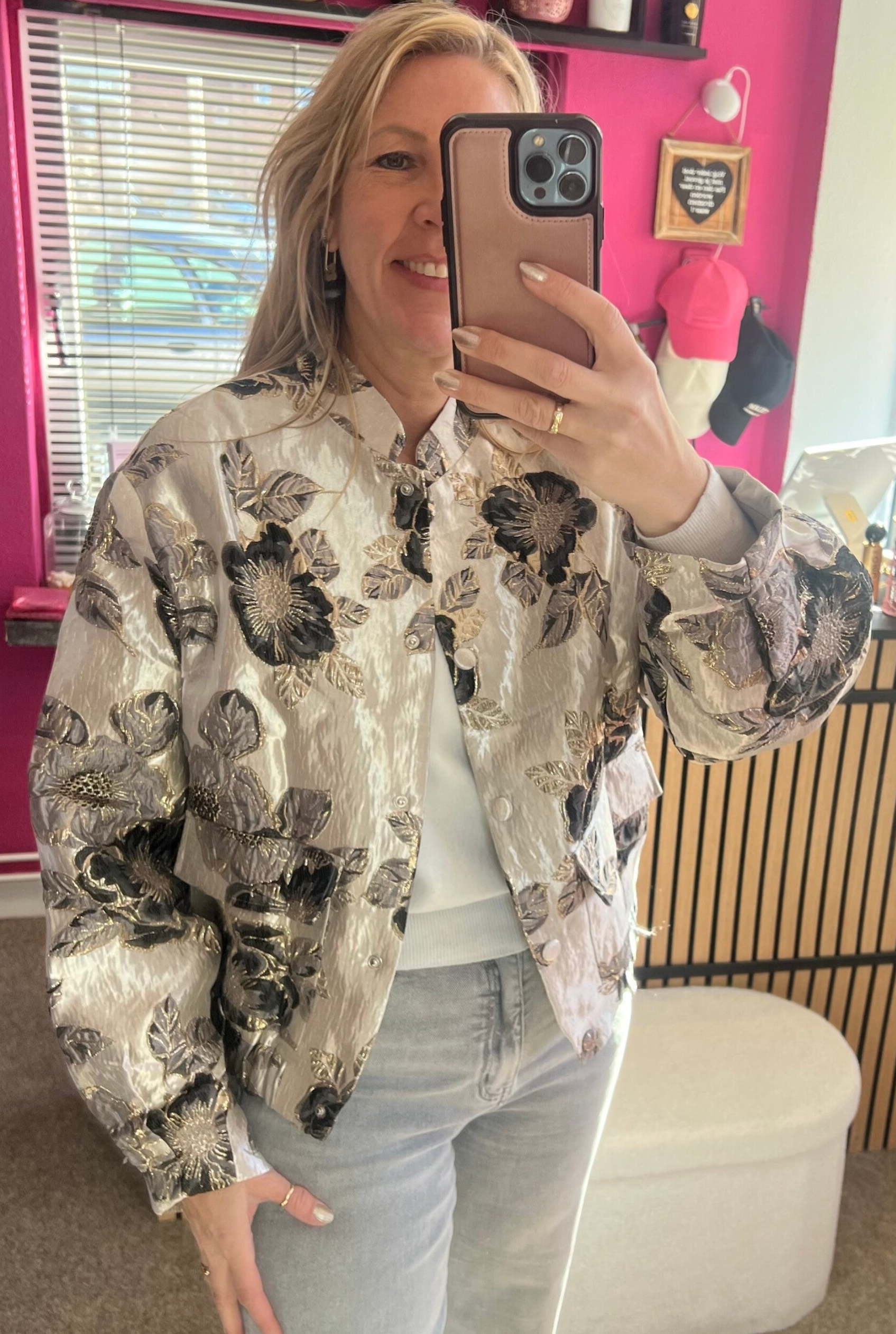 Bomber Jack Jacquard Unika flower Grijs