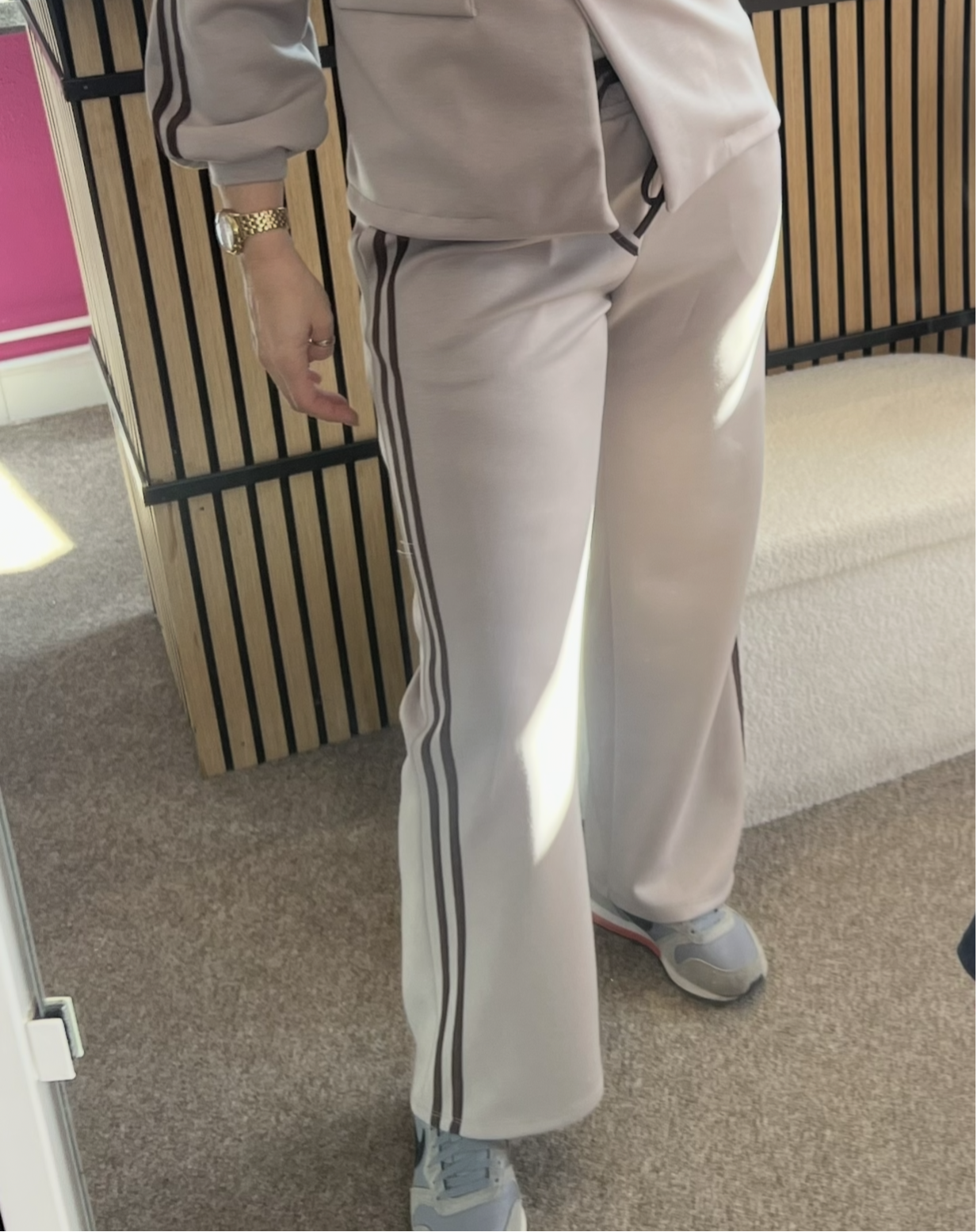 Comfy broek Jack Taupe met bruine strepen
