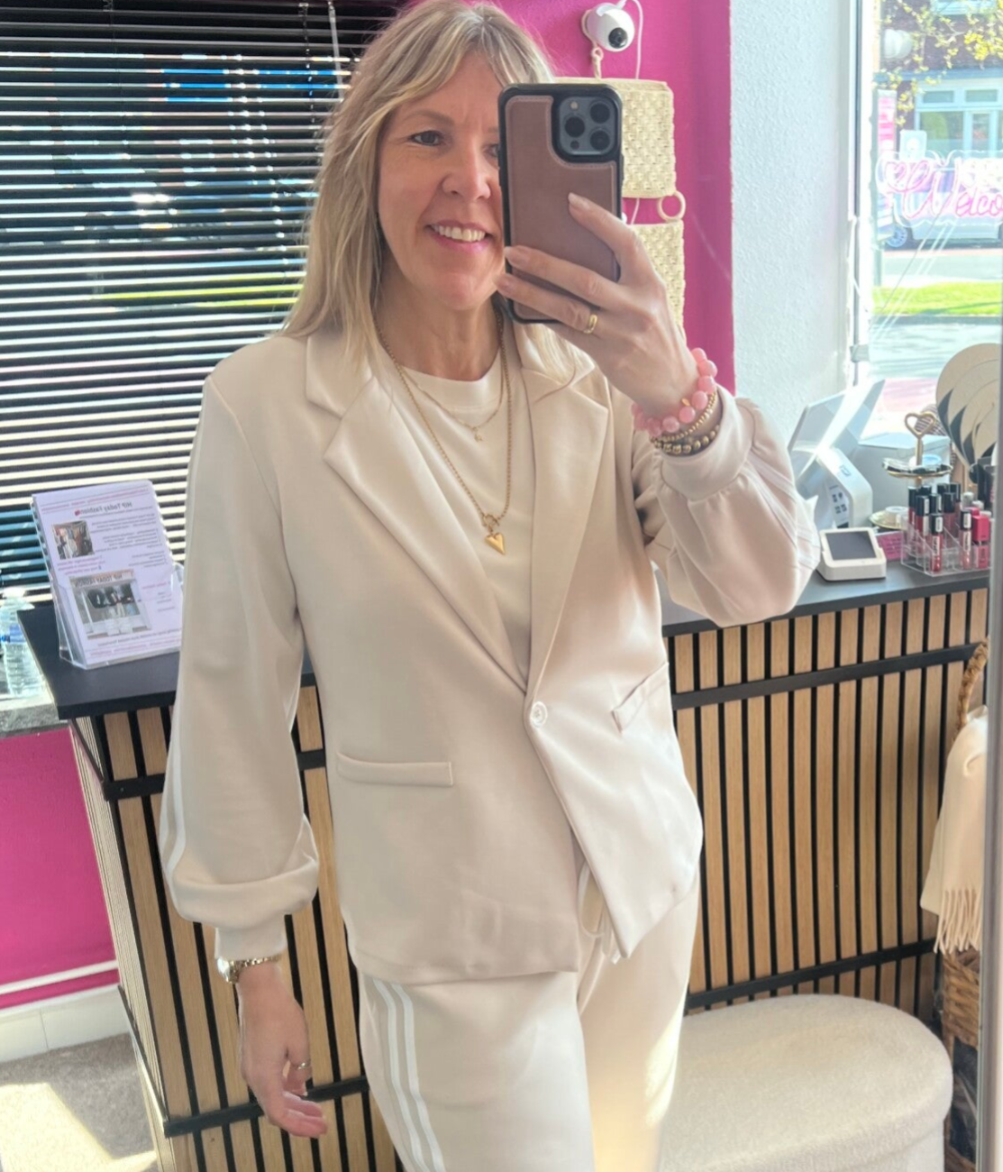 Blazer Jack jog stof Beige met witte bies