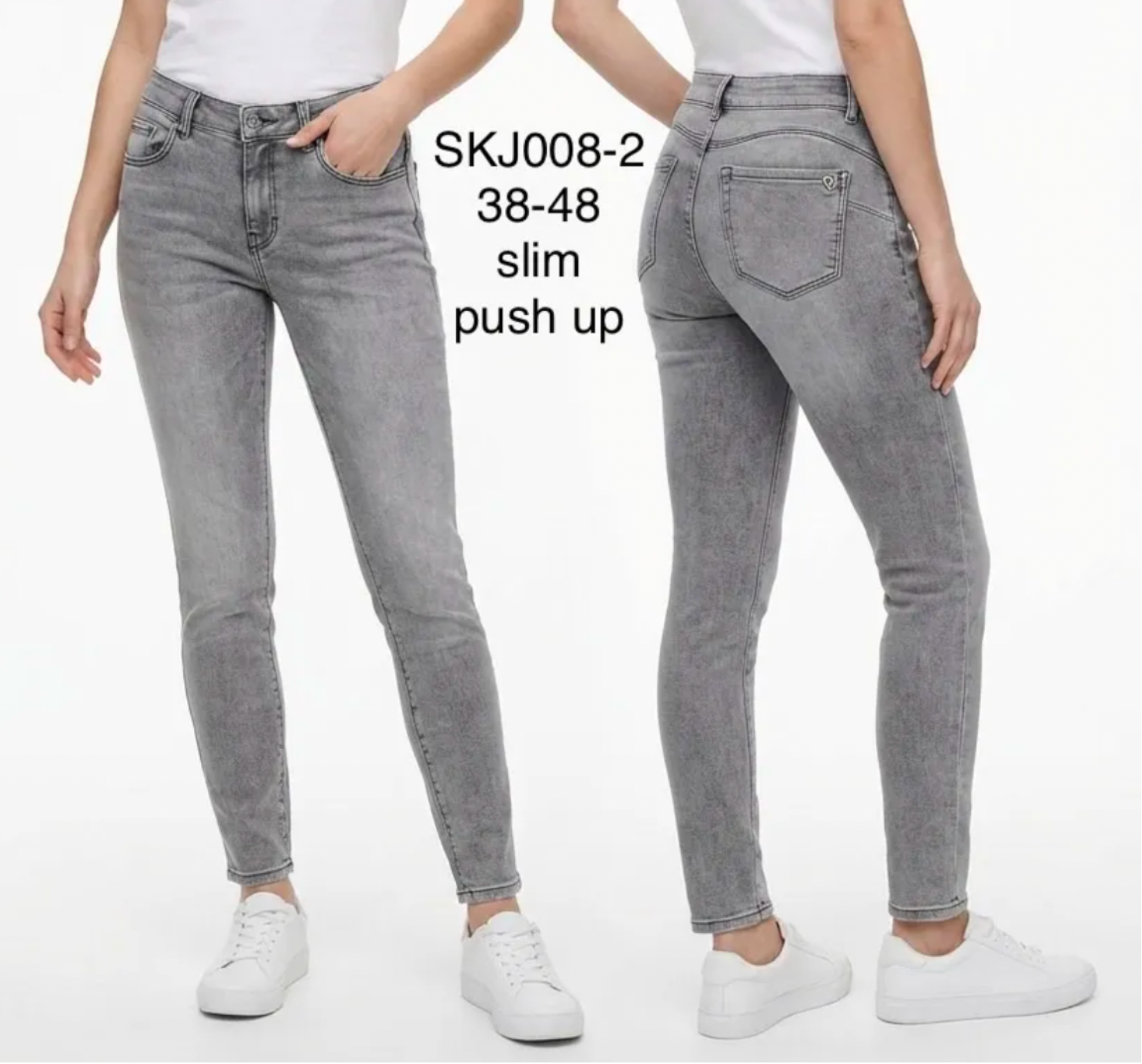 Push up slim fit jeans licht grijs