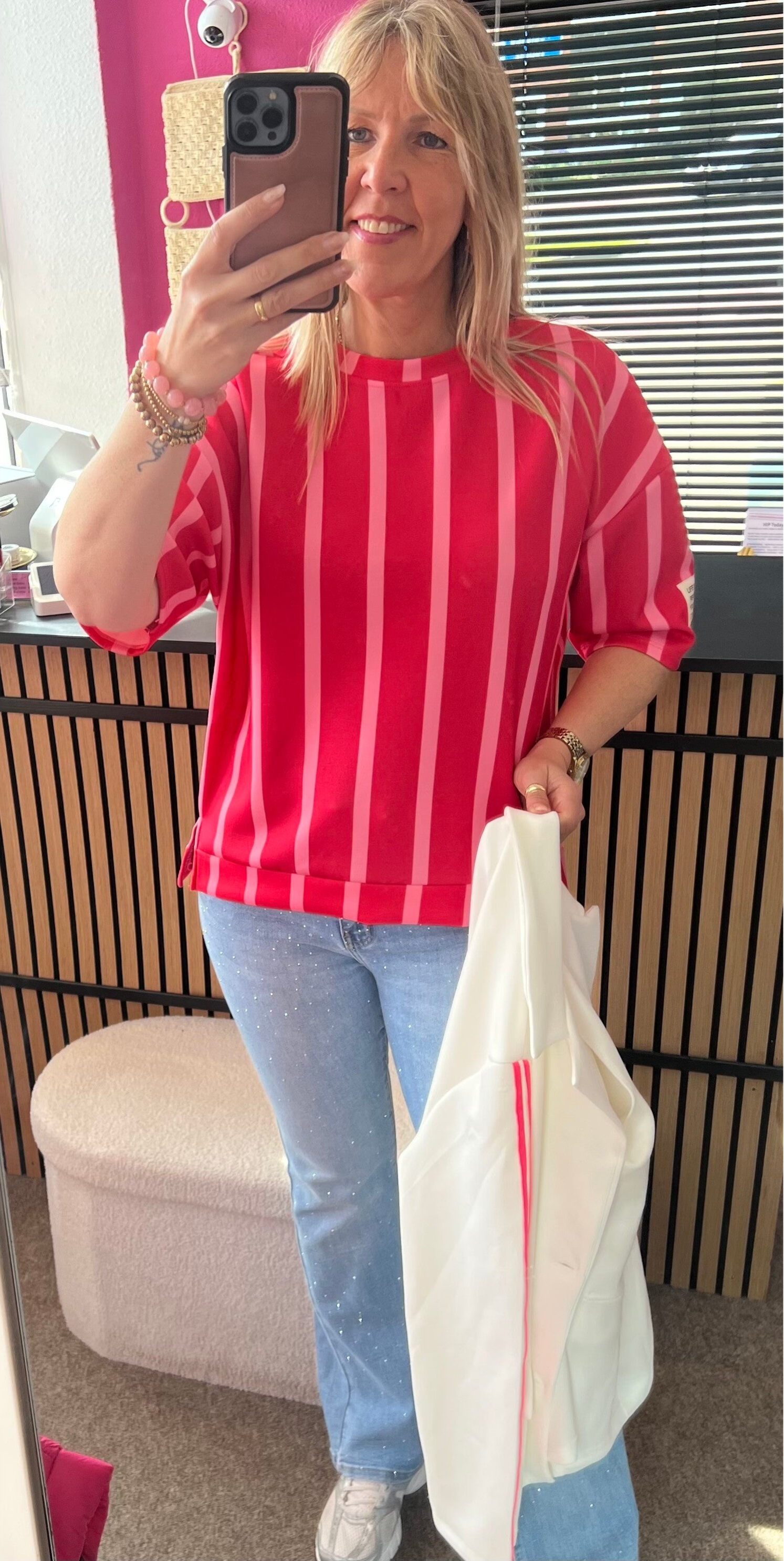 Stripe T-shirt sweater korte mouw Roze/licht roze