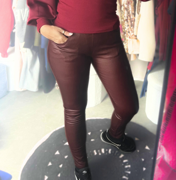 Skinny leren broek Bordeaux Rood