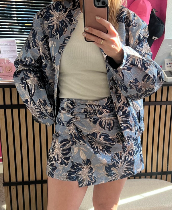 Skort Jacquard bloemen blauw