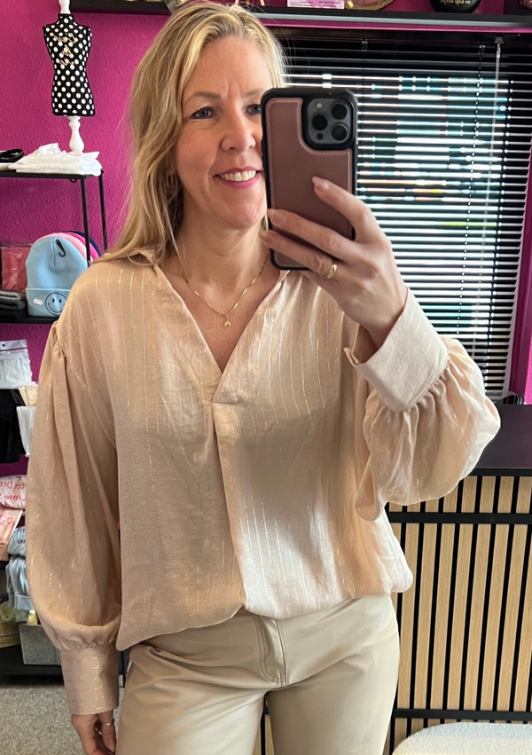 Blouse met zilveren strepen Beige