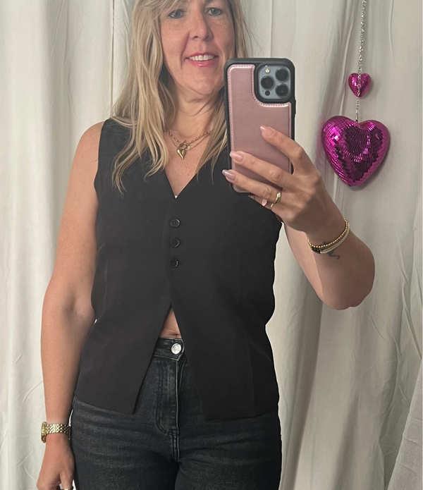 Gilet Donna half lang zwart