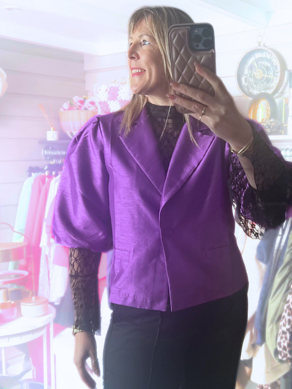 Satijn blazer pof/ballonmouw paars
