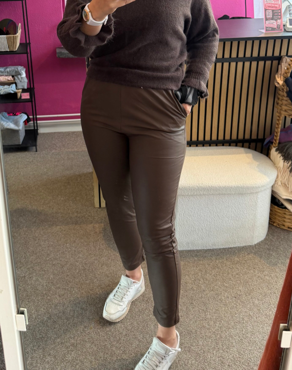 PU Leatherlook Comfort Slim-fit Broek - Choco bruin