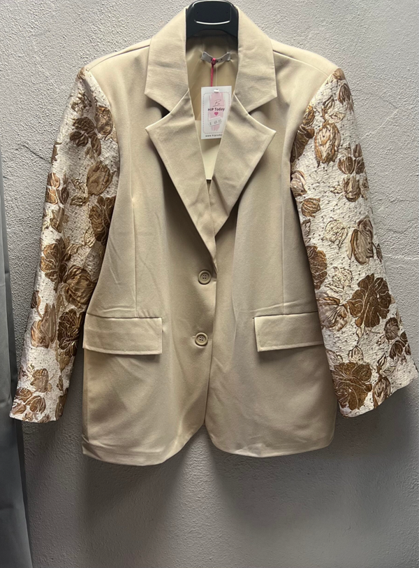 Blazer met Jacquard mouwen licht taupe/Bruin