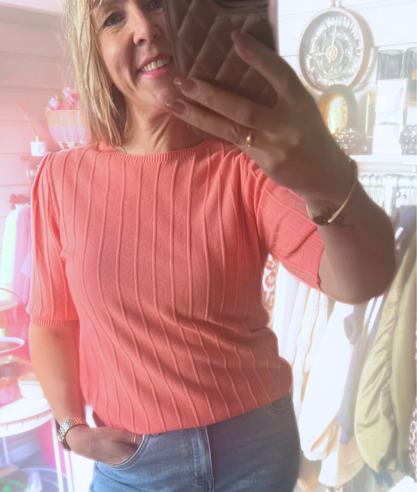 Top pof mouw gebreid Koraal