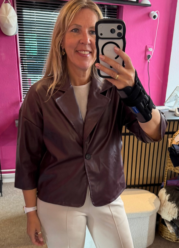 Leatherlook Blazer "Nora" 3/4 mouw Wijnrood