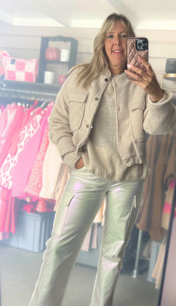 Bomber teddy jack licht beige