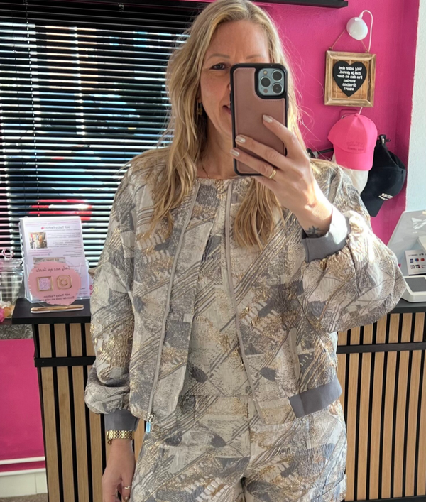 Bomber Jack Jacquard Gold Grijs/Goud