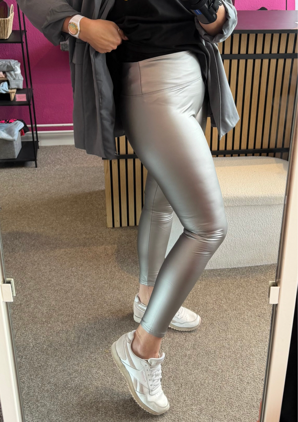 PU Leatherlook High Waist Legging  – Zilver