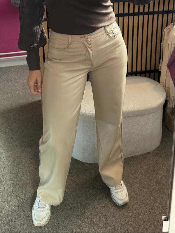 Leatherlook broek wide leg - beige