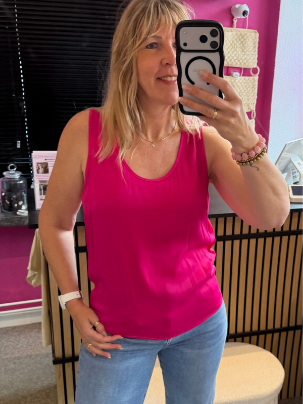 Tanktop Evi Satijn mouwloos Roze