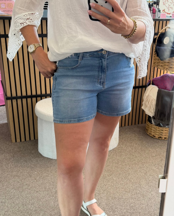 Jeans short korte broek met stretch Blauw