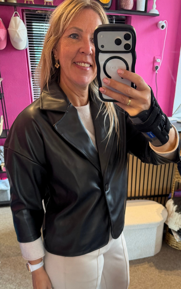 Leatherlook Blazer "Nora" 3/4 mouw Zwart