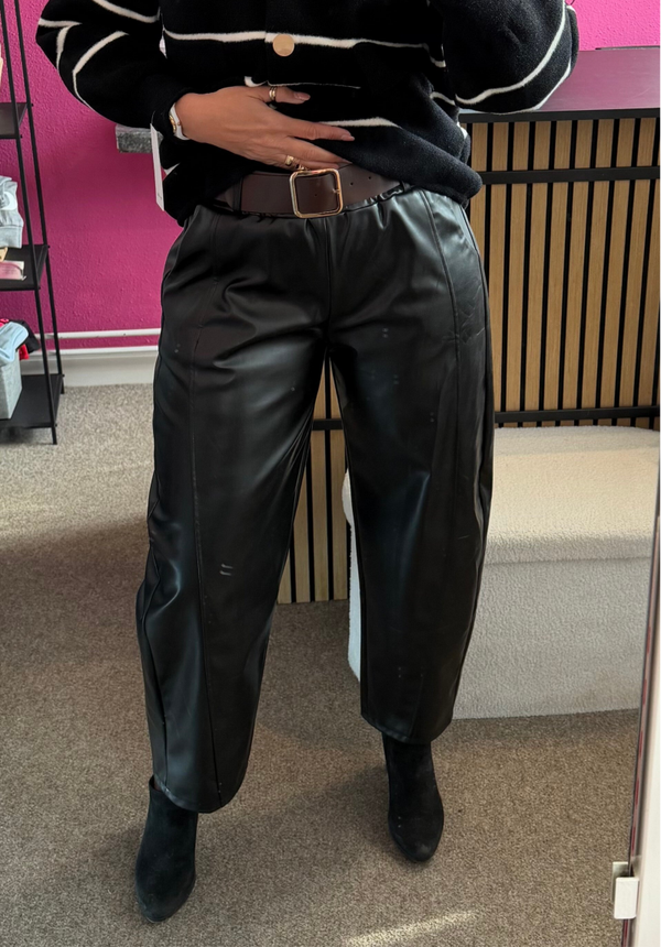 Leatherlook Ballonbroek met Riem - Zwart