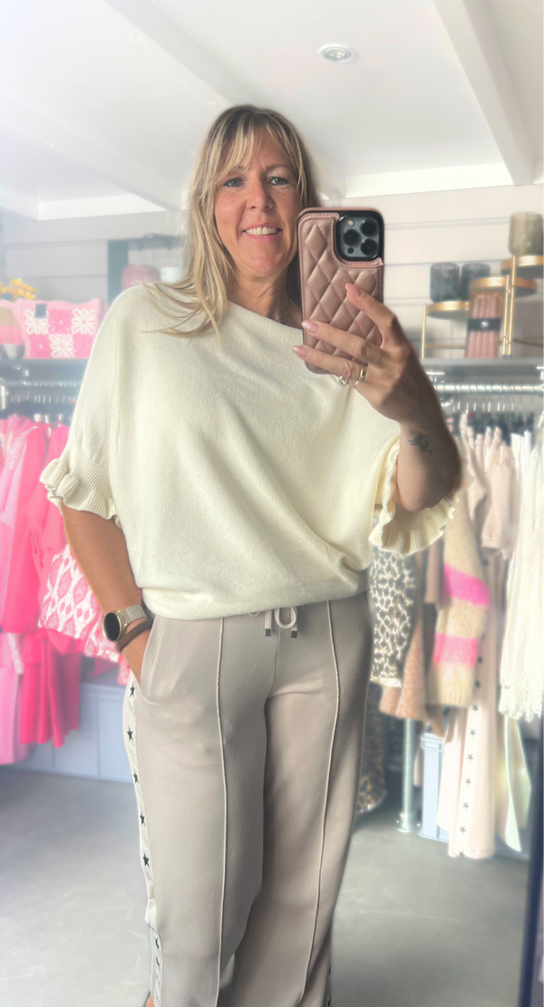 De ruffle mouw top off white