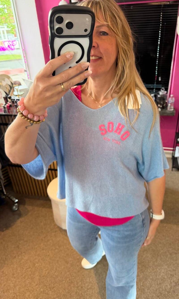 Trui Soho los gebreid Blauw