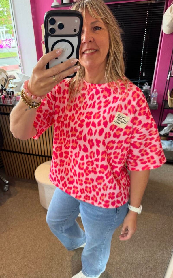 T-shirt Panterprint Embleem Roze