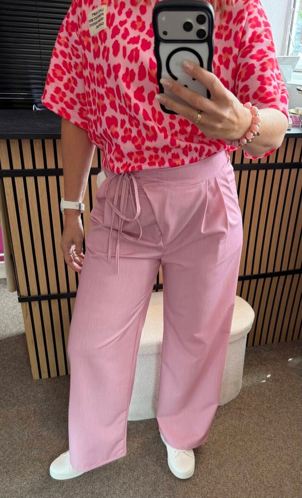 Pantalon schuine strik sluiting Roze