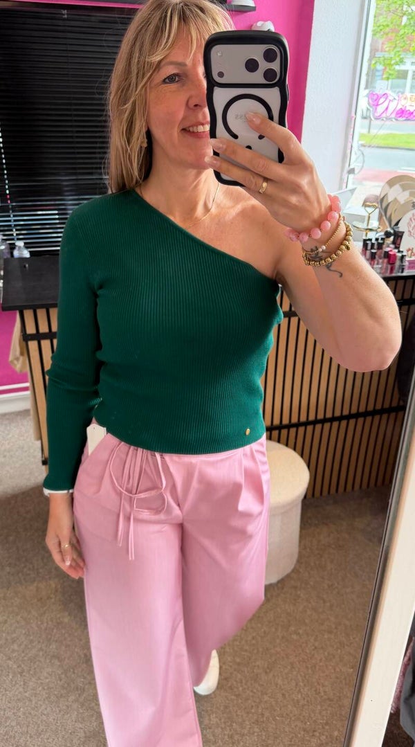 One shoulder top Groen