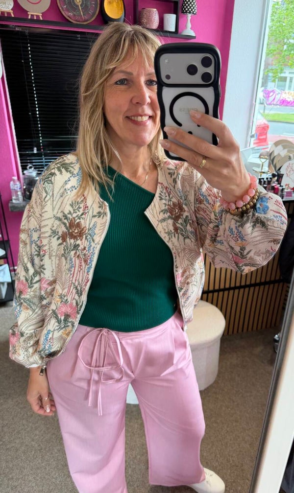 Bomber jasje bloemenprint Roze/Groen