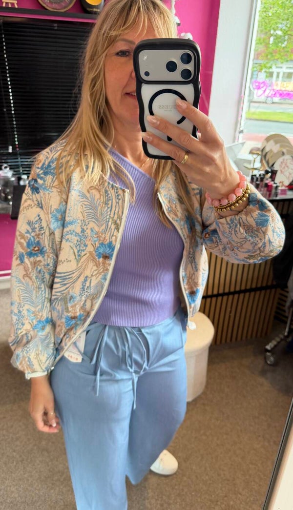 Bomber jasje bloemenprint Blauw