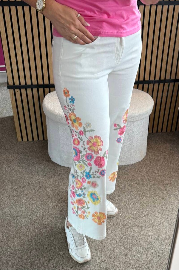 Jeans met bloemen Flower Wit