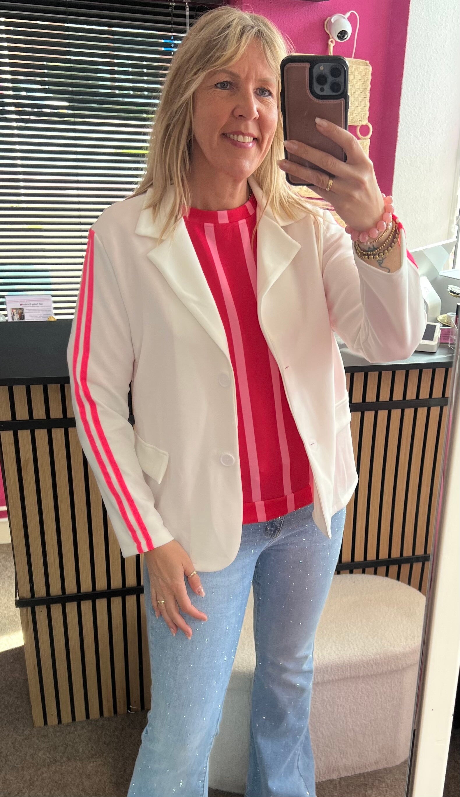Sporty chic comfy Blazer Wit/Roze