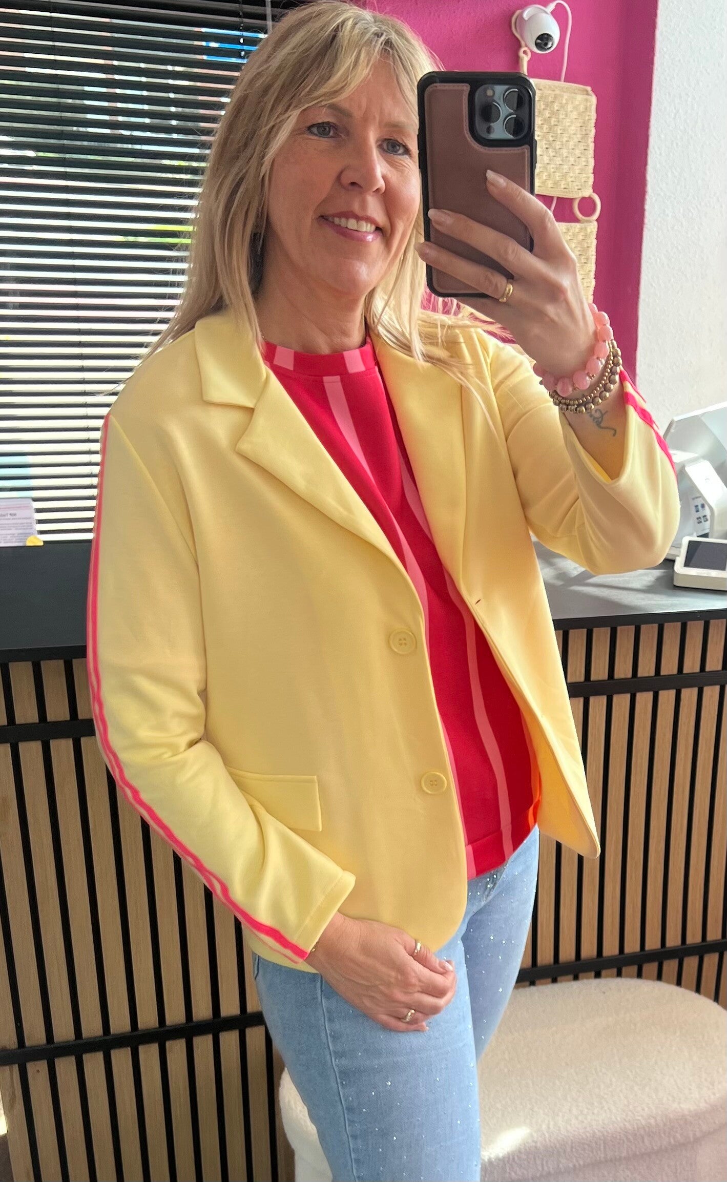 Sporty chic comfy Blazer Geel/Roze