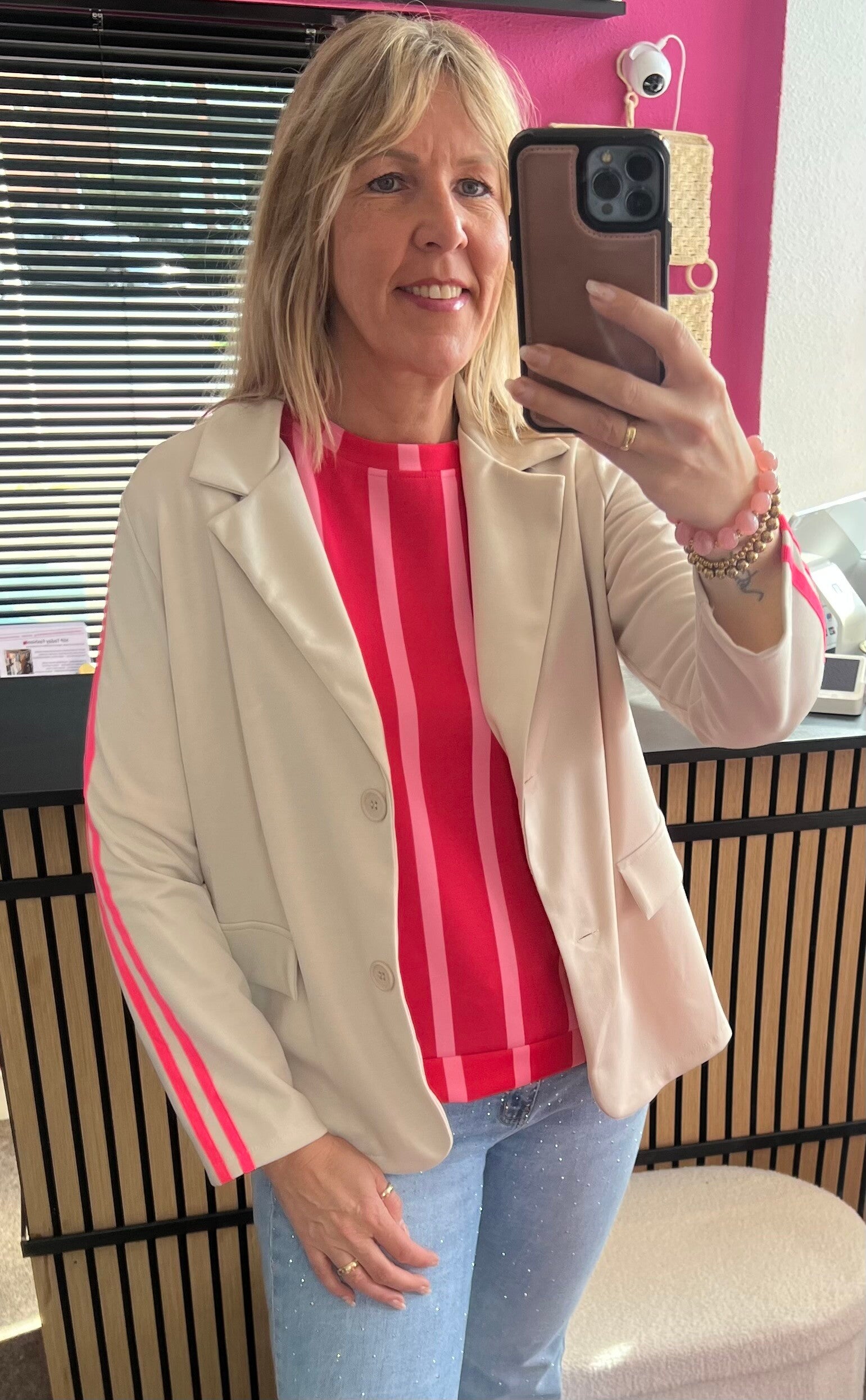 Sporty chic comfy Blazer Beige/Roze