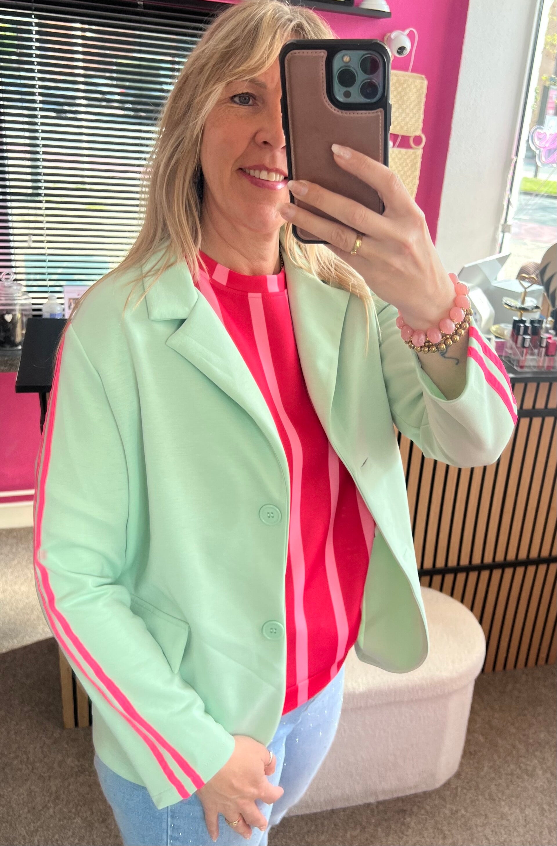 Sporty chic comfy Blazer Groen/Roze