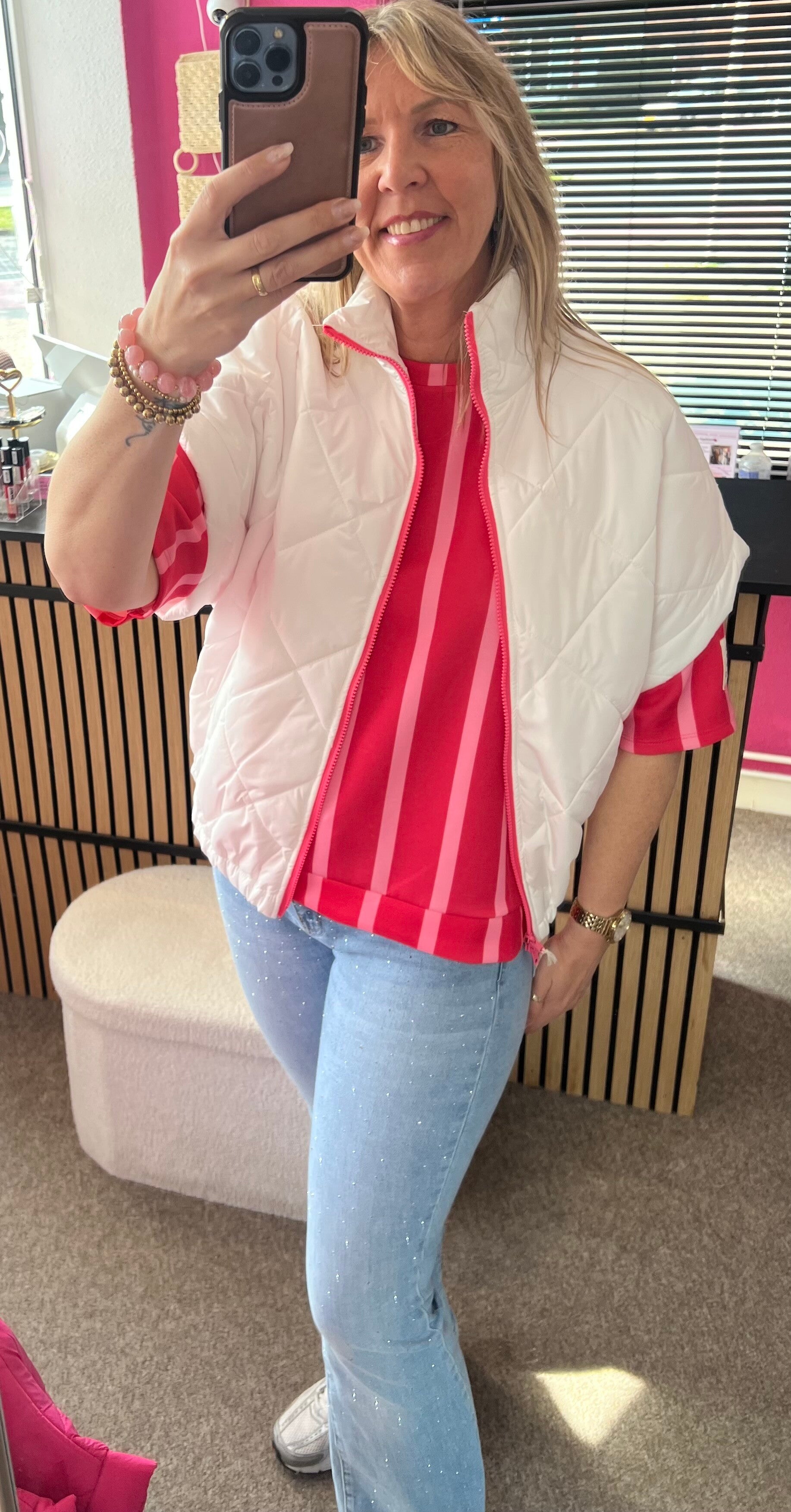 Bodywarmer Wit met roze rits