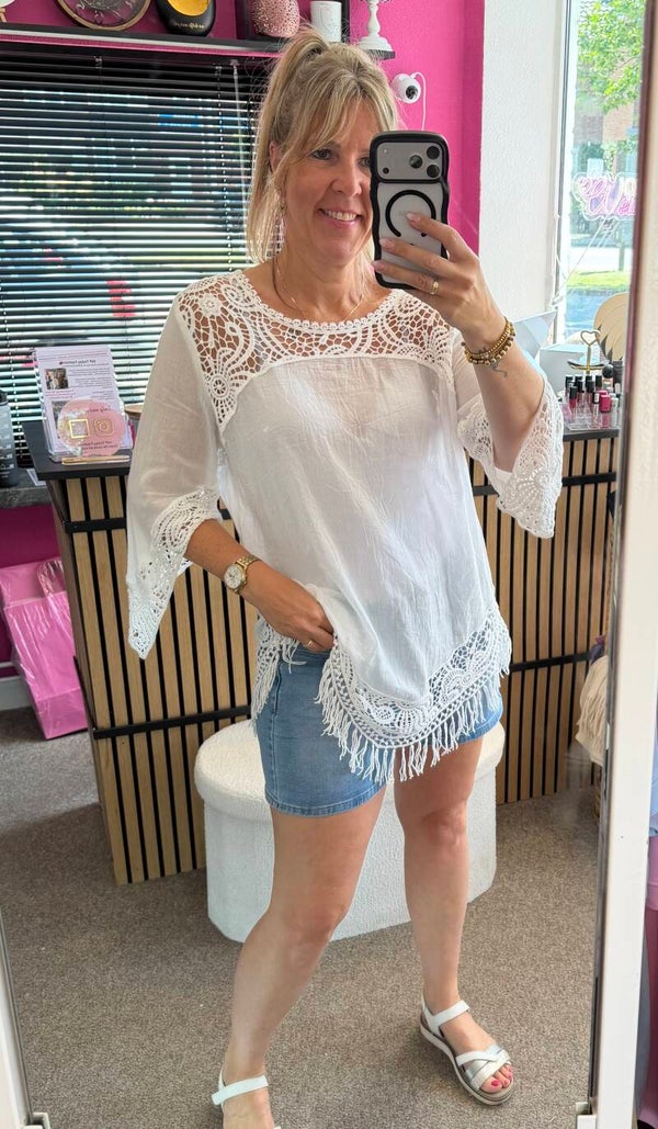 Blouse Ibiza lang katoen Wit of Zwart