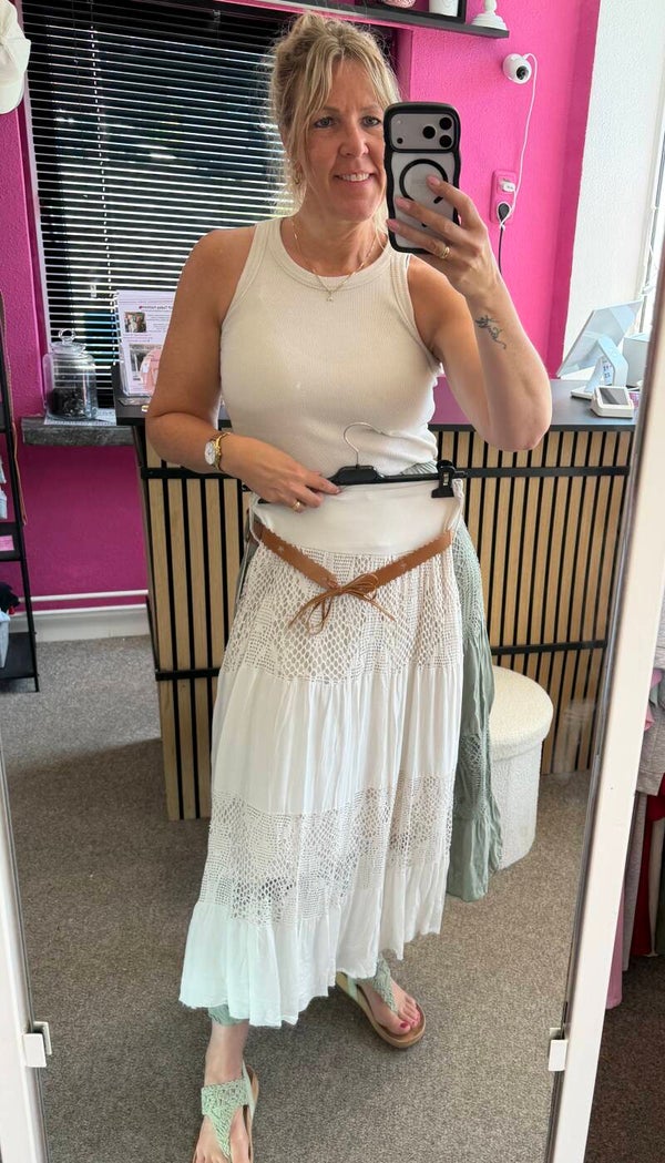 Ibiza Boho rok met kanten stroken Beige