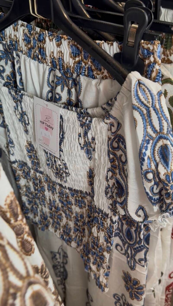 Tweedelige set, Crop top en bedrukte rechte broek Blauw