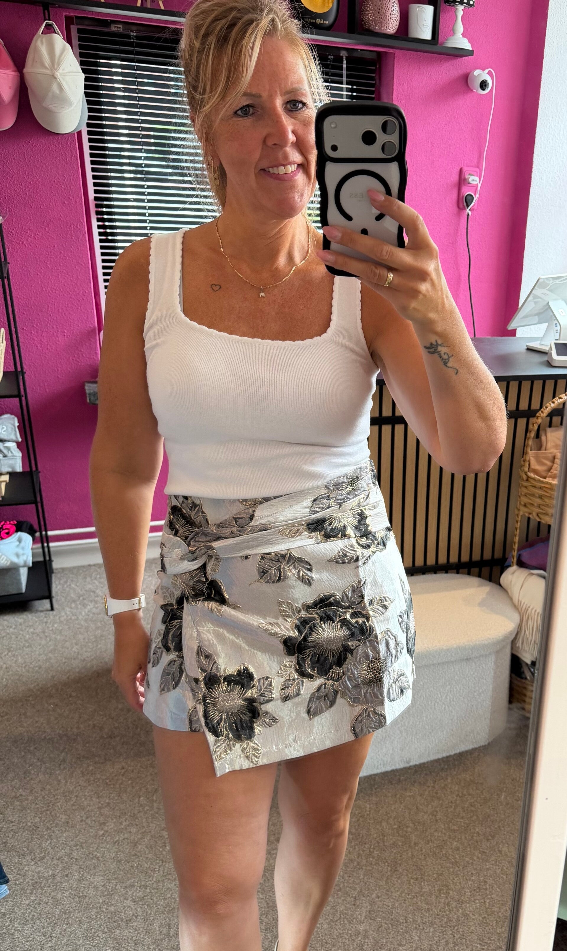 Skort Jacquard bloemen Grijs
