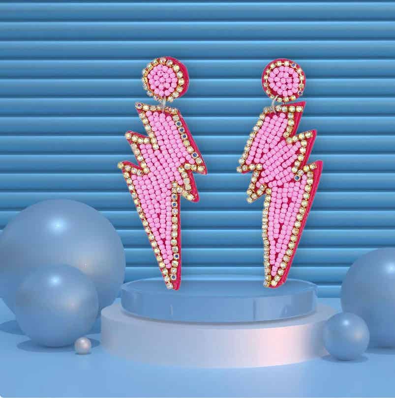 Oorbellen lang bliksem roze