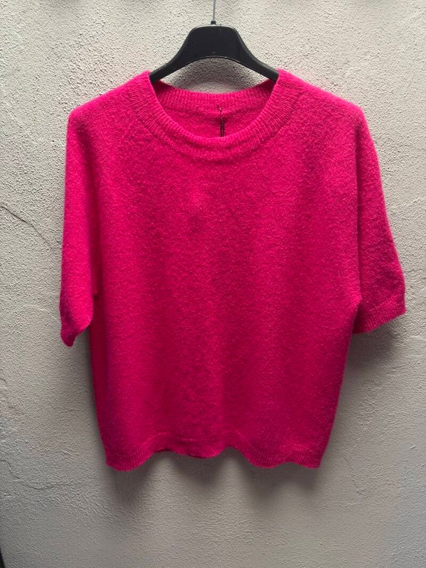 Baby alpaca trui met korte mouw Roze