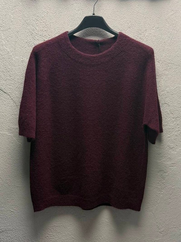 Baby alpaca trui met korte mouw Burgundy