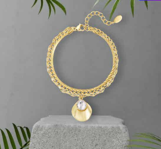 Dubbele schakelarmband met steen goud