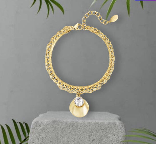 Dubbele schakelarmband met steen goud