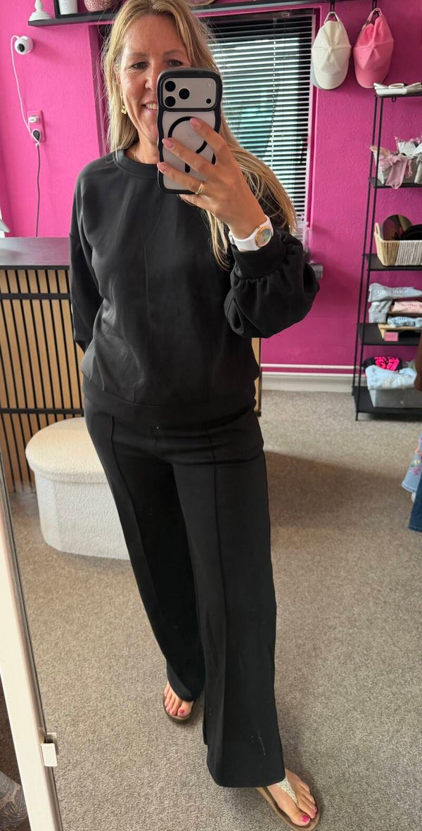 De "Life isn't perfect but your outfit can be" set lange mouw Zwart