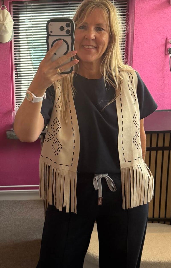 Western Gilet met franjes Beige