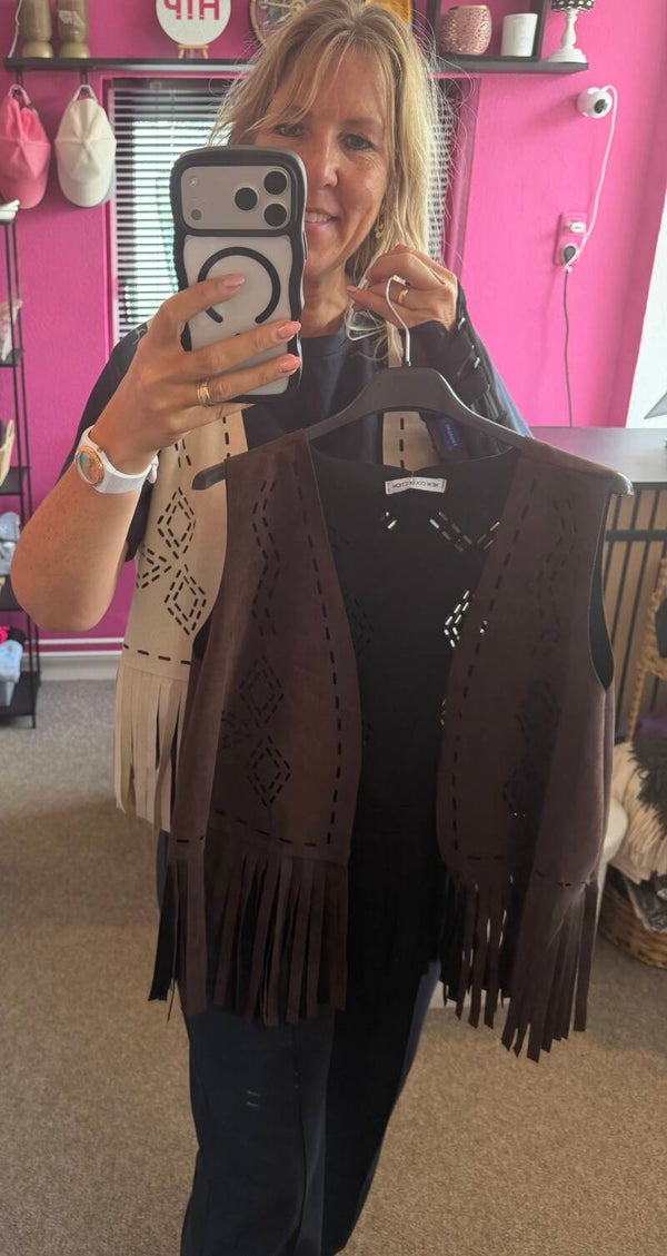 Western gilet met franjes Choco Bruin
