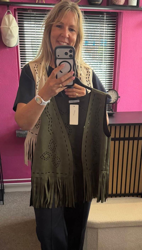 Western gilet met franjes Groen