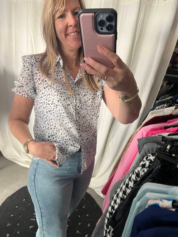 Korte mouwen print blouse Wit