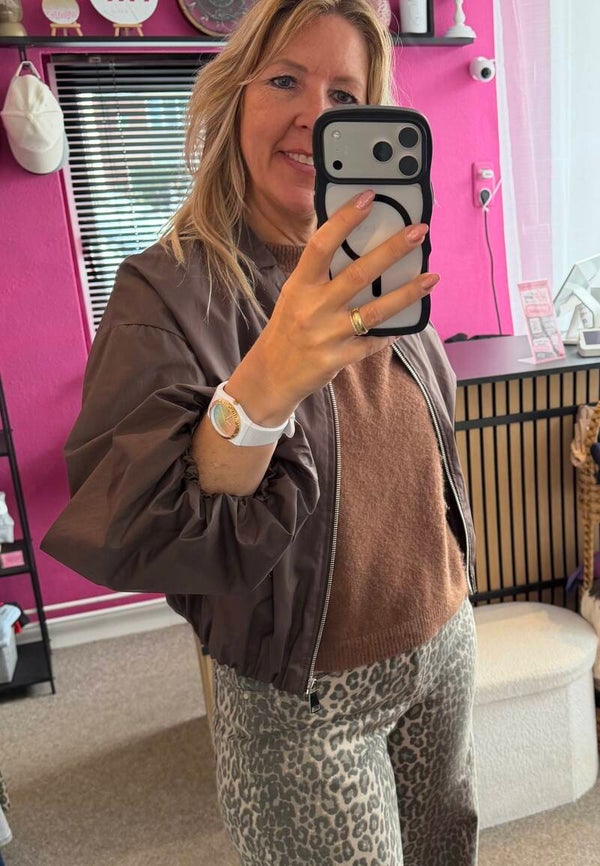 Bomber jasje met pofmouw Bruin